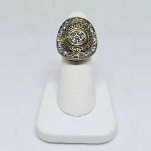 Vintage Style Rhinestone Statement Ring Gold Silver Tone Stretch Band